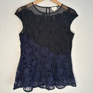 Anthropologie Deletta Black Blue Lace Babydoll Top Blouse Witchy Whimsygoth